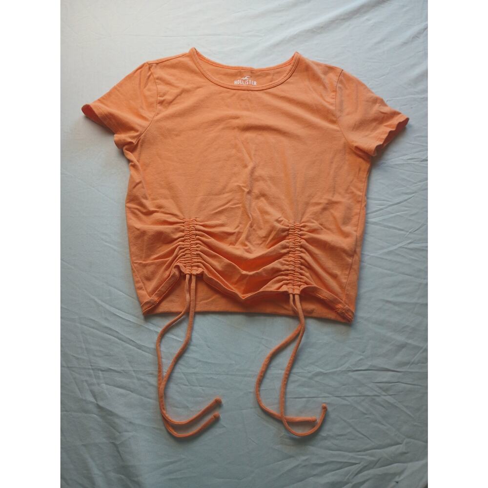 Hollister Orange Drawstring Ruched Crop Tee